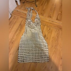 Polka Dot Halter Dress - Black and Cream